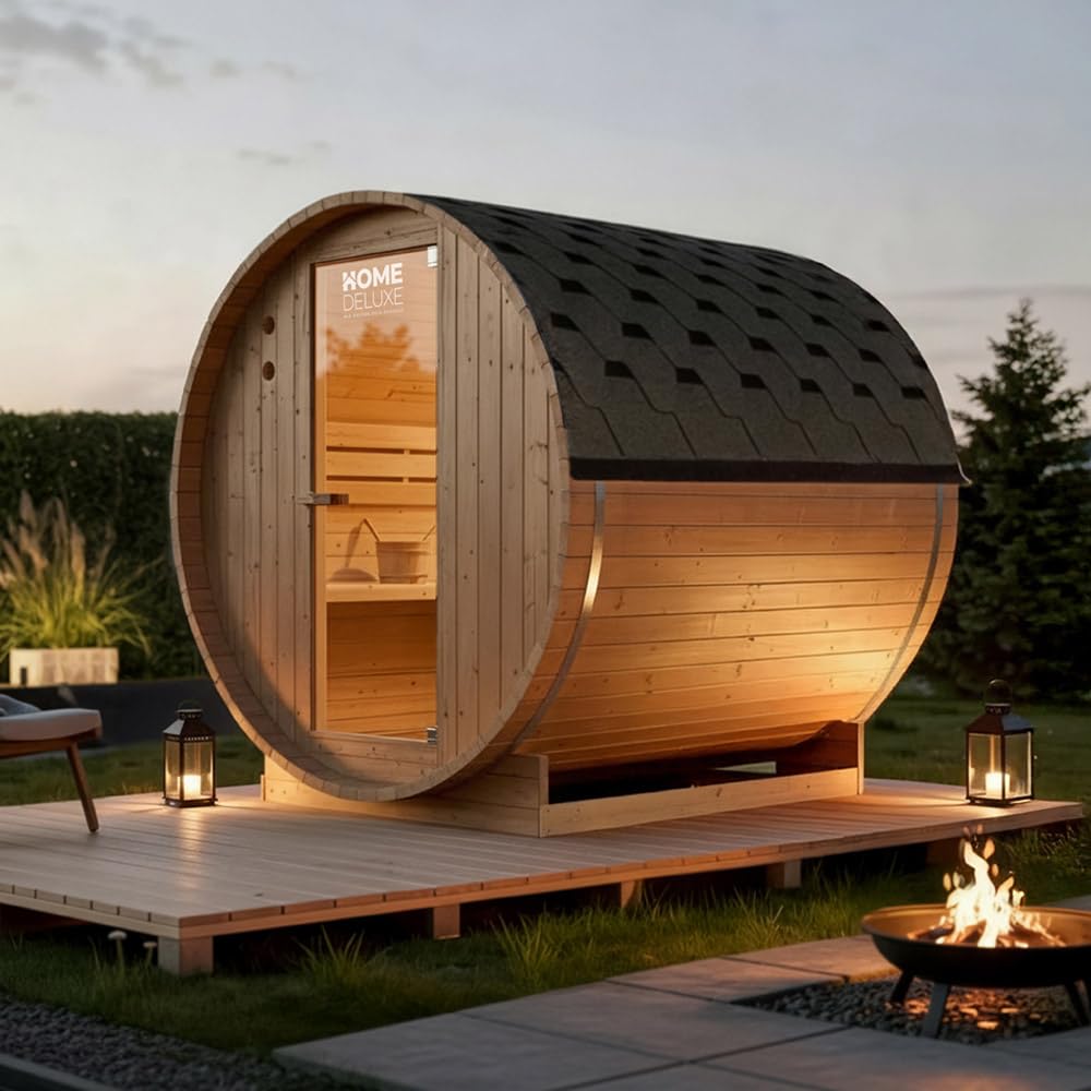 Sauna extérieur en tonneau Lahti L Home Deluxe 189x191x180 cm épicéa poêle inclus