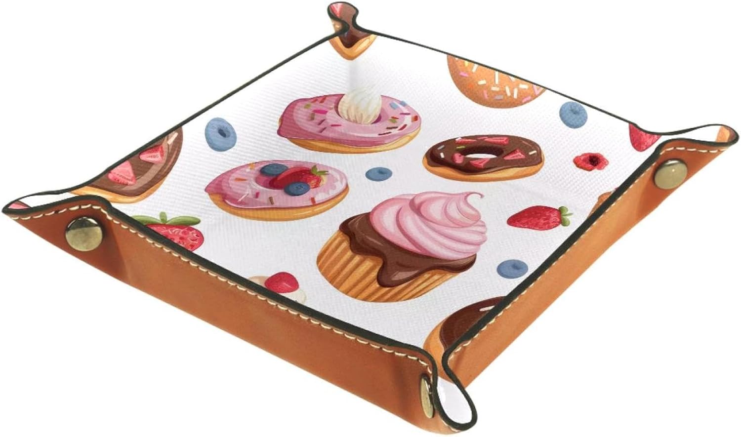 Cake Doughnut Microfiber Leather Dice Trays Folding for RPG DND Table Games, Leather Dice Holder Storage Box Portable Folding Rolling Dice Tray, 20.5x20.5cm image 2