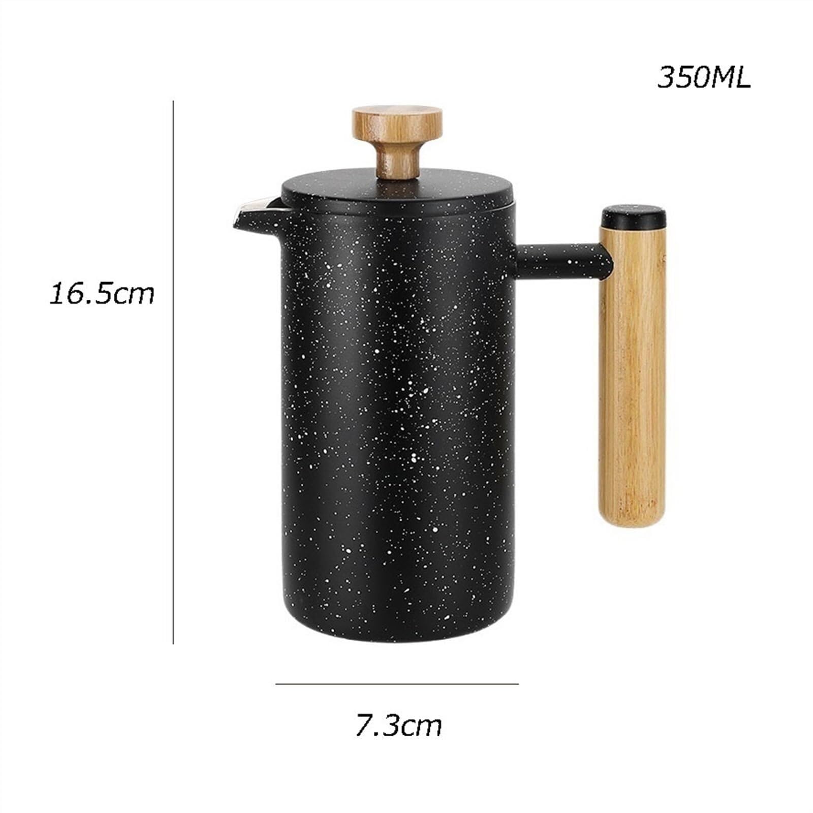 1000 ml French Press dzbanek do kawy, ręcznie zaparzony, ze stali nierdzewnej, drewniany uchwyt, spieniacz do mleka, do użytku domowego i kawowego (Gris) (biały, 350 ml) (czarny, 350 ml)