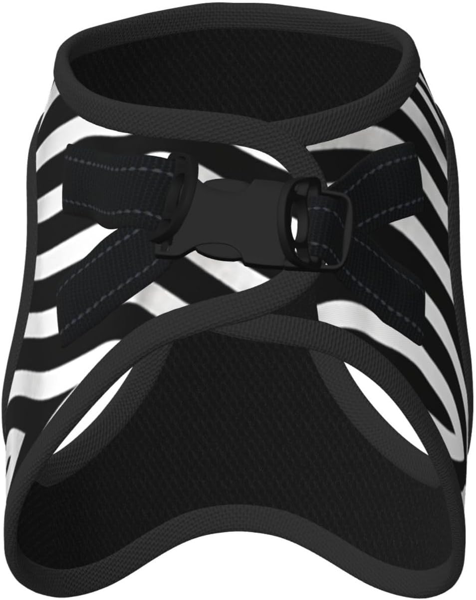 Black and White Striped Folding Pet Vest Small Size Dog Harness and Leash Set for Training, Reflective & Adjustable with Accessories Medium