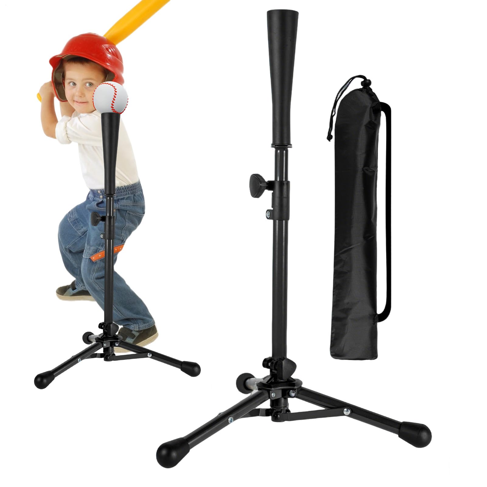 Bates De Béisbol para Batear,Base De Béisbol para Niños Pequeños | con Bolsa Edades 3-8 Entrenador Altura Ajustable Trípode para Práctica Interior