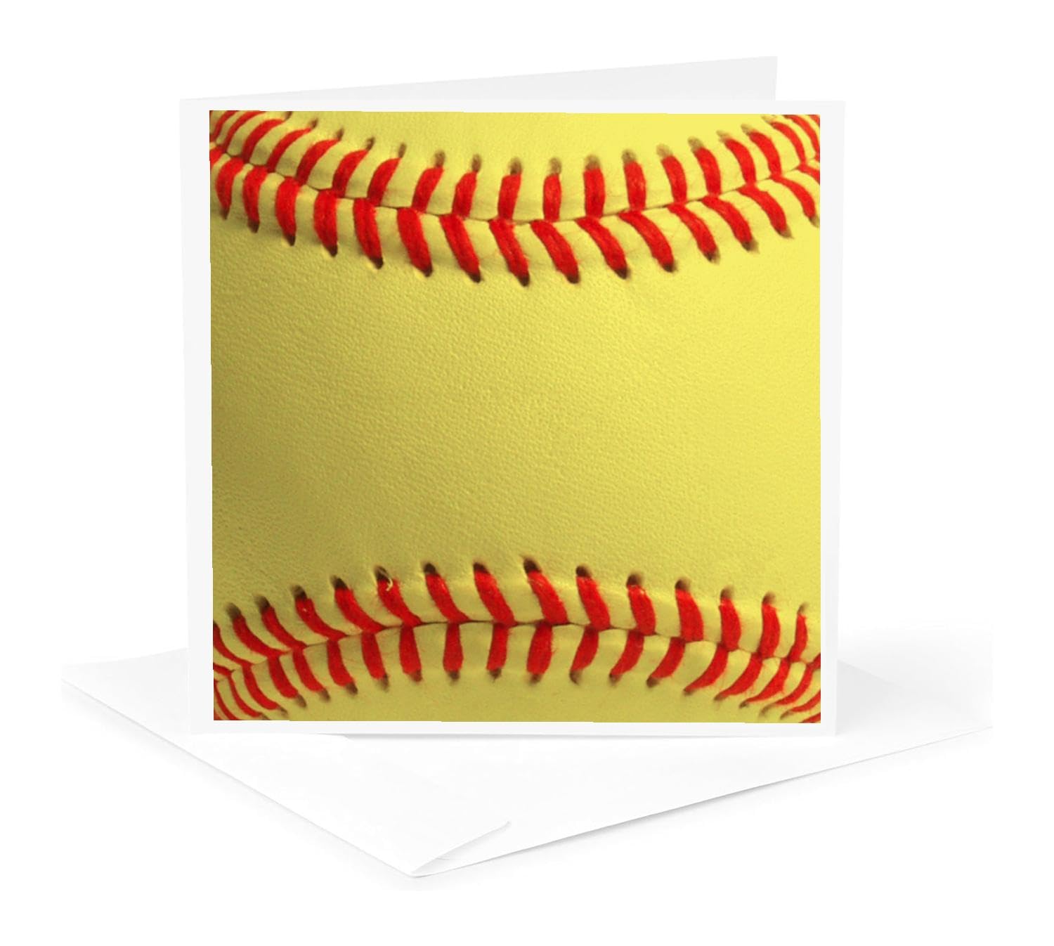 3dRose Softball Greeting Cards - Set Of 12 Yellow Red Stitched Ball Sport Cards