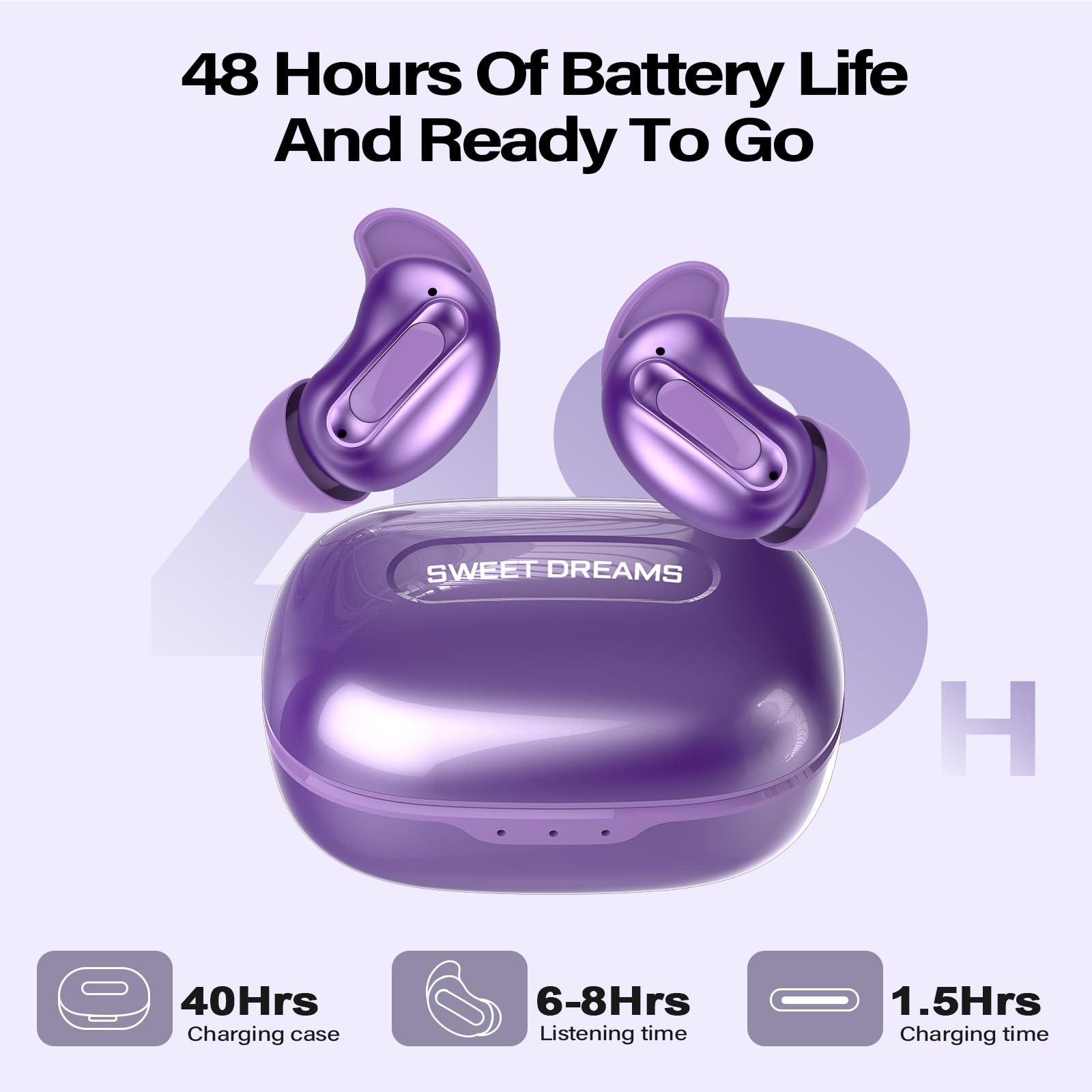 Auriculares del sueño, Mini estéreo de Graves Profundos de los Auriculares de botón inalámbricos de Bluetooth 5.4 de la ANC