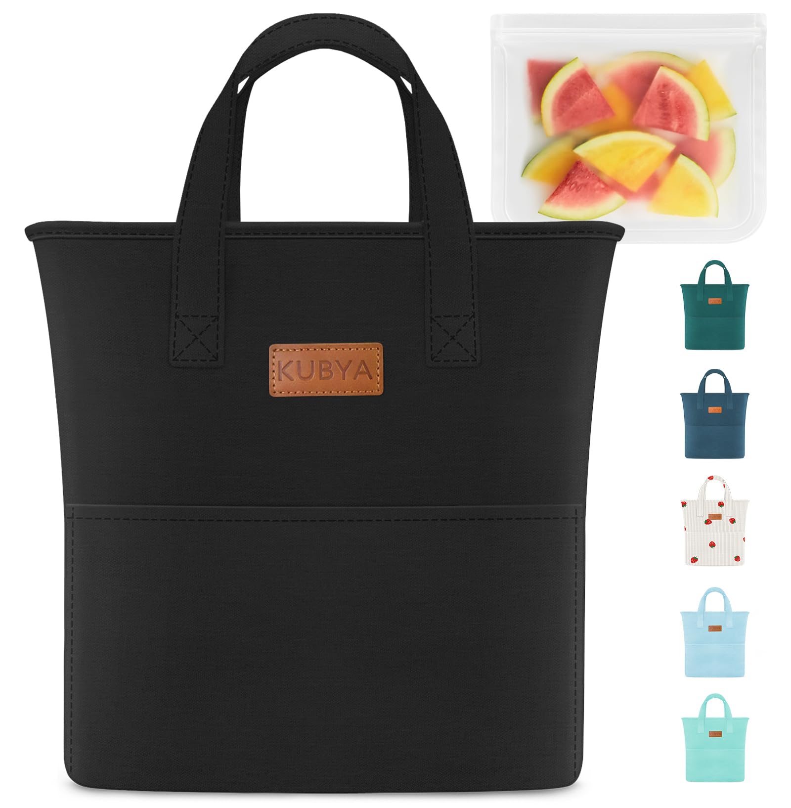 KUBYA Lunch Box Lunch Bag for Women Adult Men Insulated Cooler Lunch Boxes Simple Reusable Lunchbag Cute Lunchbox Large Capacity Lunch Tote Bags for Picnic or Work, Included Food Storage Bag