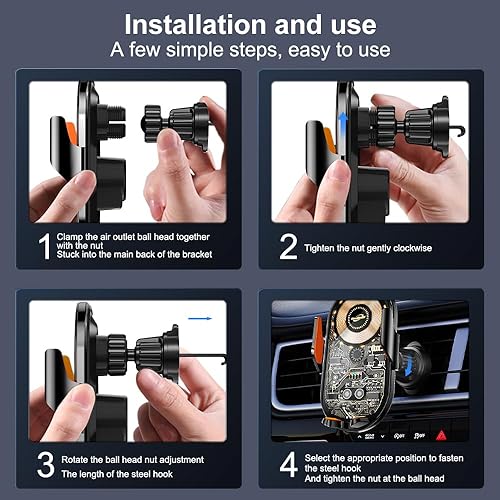 Miniatura 7 de Soporte inalámbrico para cargador de automóvil, carga rápida Qi de 15 W, soporte de teléfono con abrazadera automática para dispositivos de 4.7 a