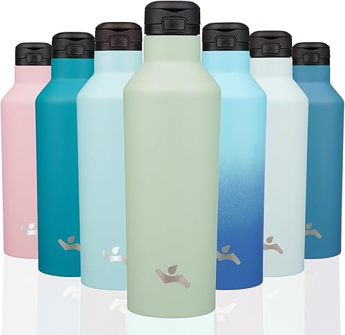 Miniatura 20 de Botella de agua aislada con popote, termo de agua de acero inoxidable de doble pared de 17 onzas con 2 tapas, azul lago Azul lago,Negro,Azul