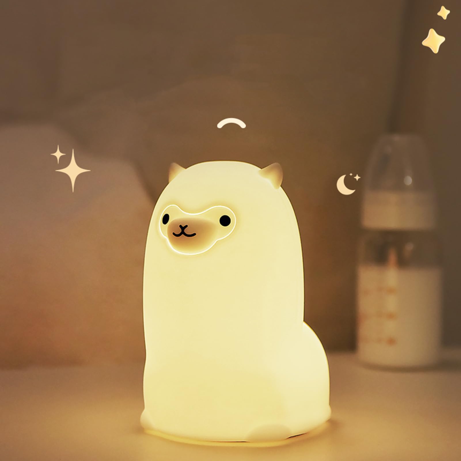 Alpaca Night Light for Kids - 7 Color Changing LED Nursery Lamp with 1H Timer, Touch Control & Battery Operated Cute Silicone Animal Nightlight for Baby, Girls, Women-Bedroom Decor, Gift Idea
