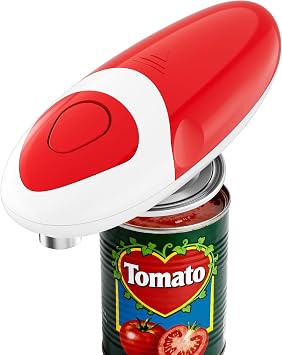 Electric Can Opener for Seniors One Touch - Easy Use, Smooth Edge Side Cut Auto Can Opener with Power Motor Fits All Can Sizes - Battery Operated, Hand Free for Kitchen by Befumly Red