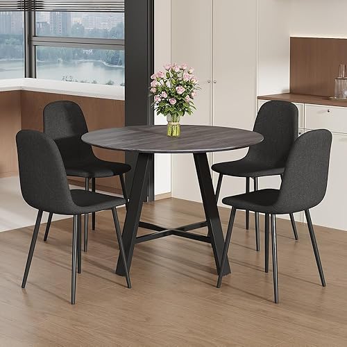 Miniatura 10 de Juego de mesa de comedor redonda para 4, mesa de comedor y sillas de cocina moderna para 4,42 pulgadas, juego de mesa de comedor para 4, juego de