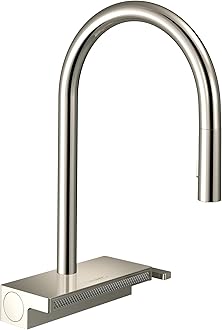hansgrohe Aquno Select Kitchen Faucet 1-Handle 15-inch Tall Pull Down Sprayer 1.75 GPM Magnetic Docking Spray Head in Polished Nickel, 73837831