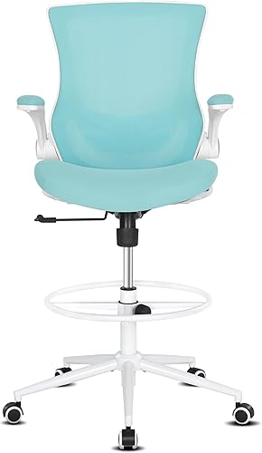 Misolant Silla de oficina alta, silla de dibujo para escritorio de pie, silla de oficina alta con soporte lumbar ajustable, brazo abatible y anillo