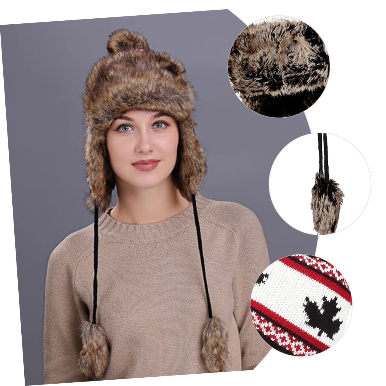 PACKOVE 2piezas Gorro De Lana Orejeras Gorro Portátil y Cálido Para Clima Frío Decorado Pompones Para Actividades Al Aire Como Esquí y Senderismo