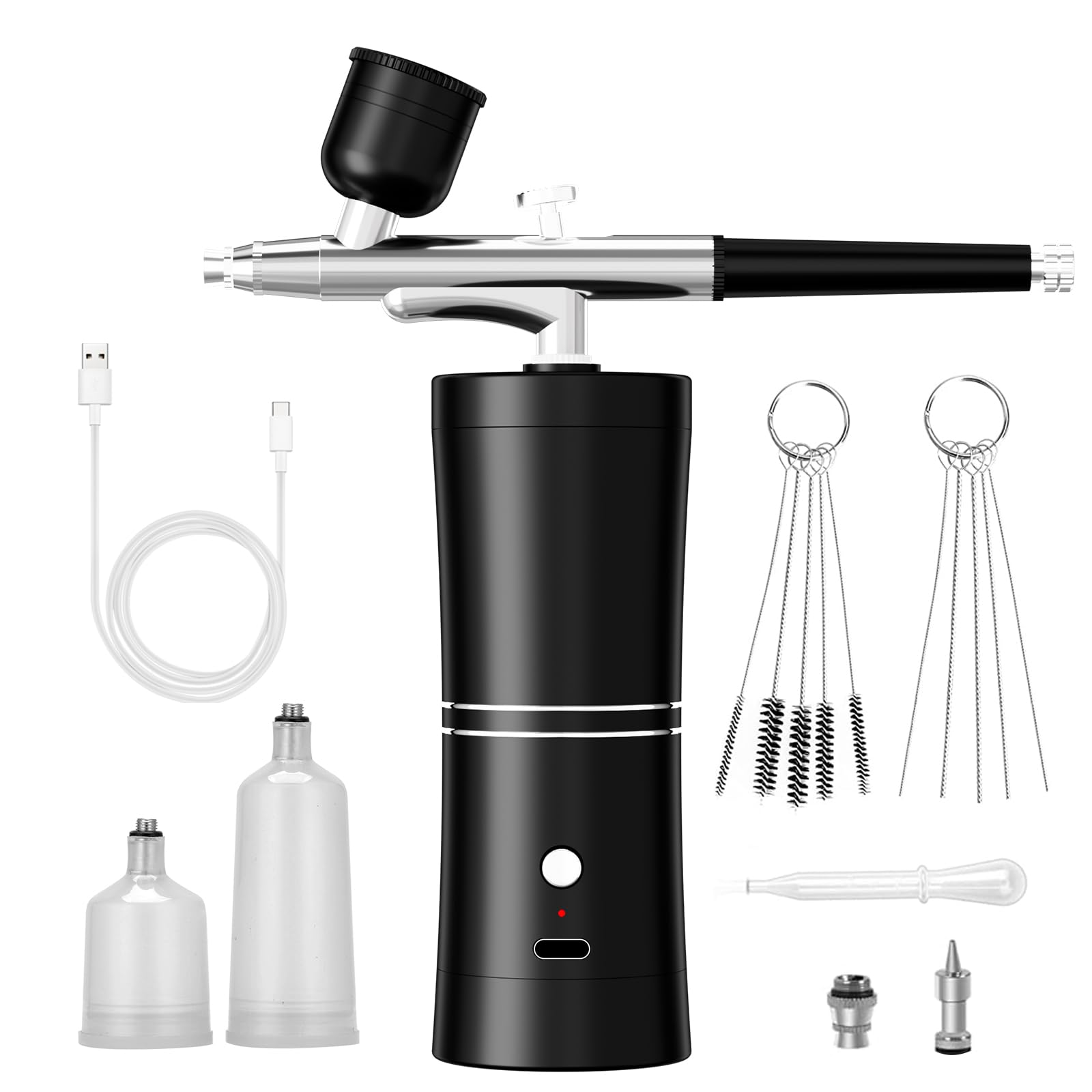 Kit de aerógrafo portátil con compresor de aire, aerógrafo para uñas, compresor de aerógrafo, máquina de aerógrafo de alta presión, mini cepillo de aire de mano (negro)
