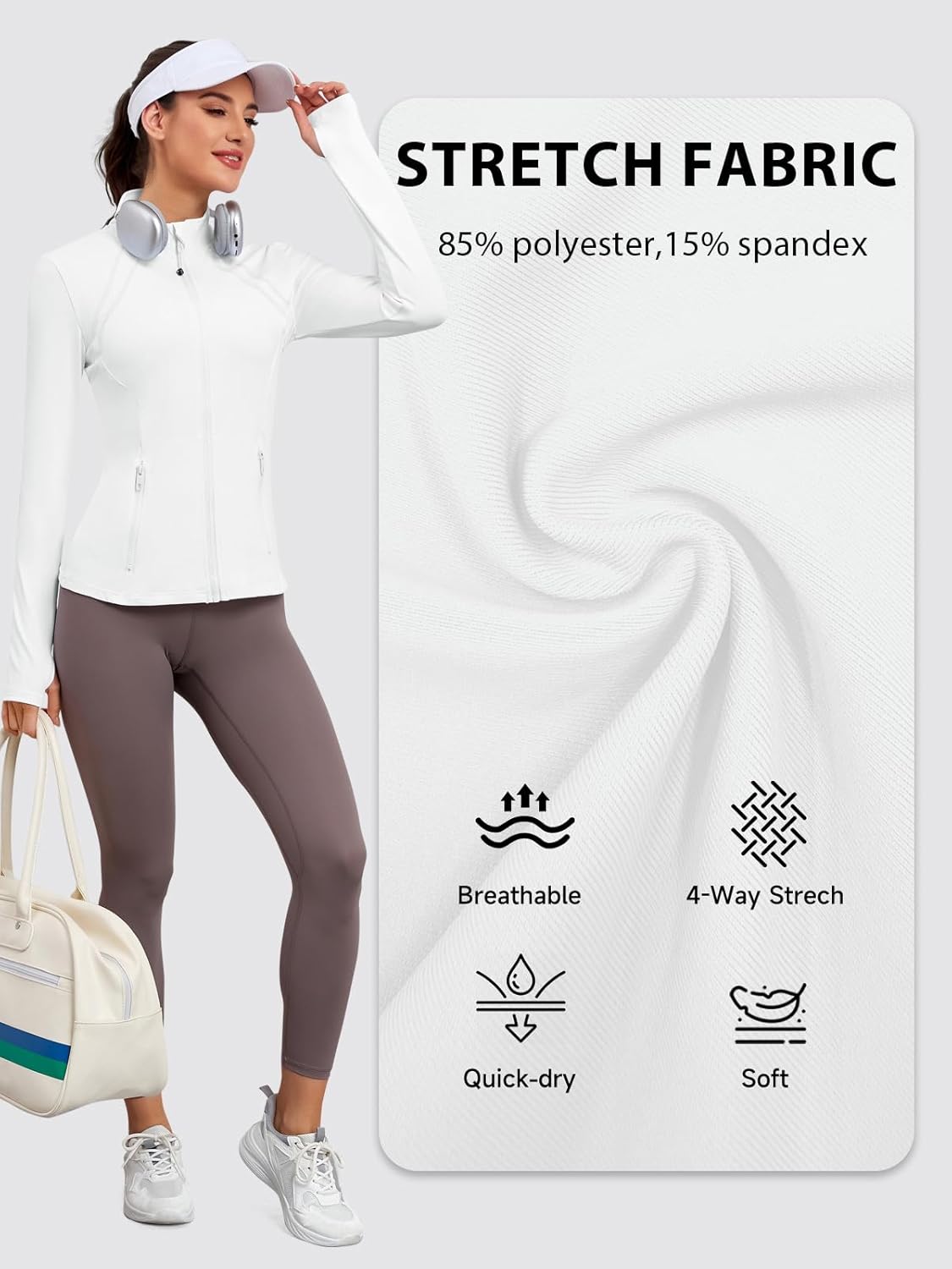 VUTRU Women Athletic Jacket Fitted Workout Running Zip Up Track Coat Layer with Thumb Holes Pockets for Yoga Gym Travel - Image 6