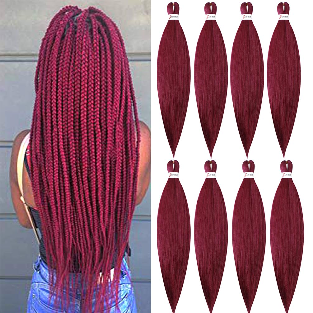 BALINGHAIR Braiding Hair Pre Stretched Braiding Hair Extensions Burgundy Red 20 Inch(900#-8Pcs)