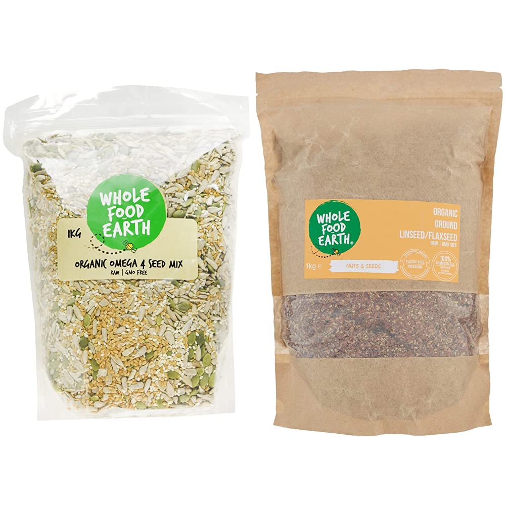 Wholefood Earth Organic Omega 4 Seed Mix, 1 kg & Organic Ground Linseed, 1 kg