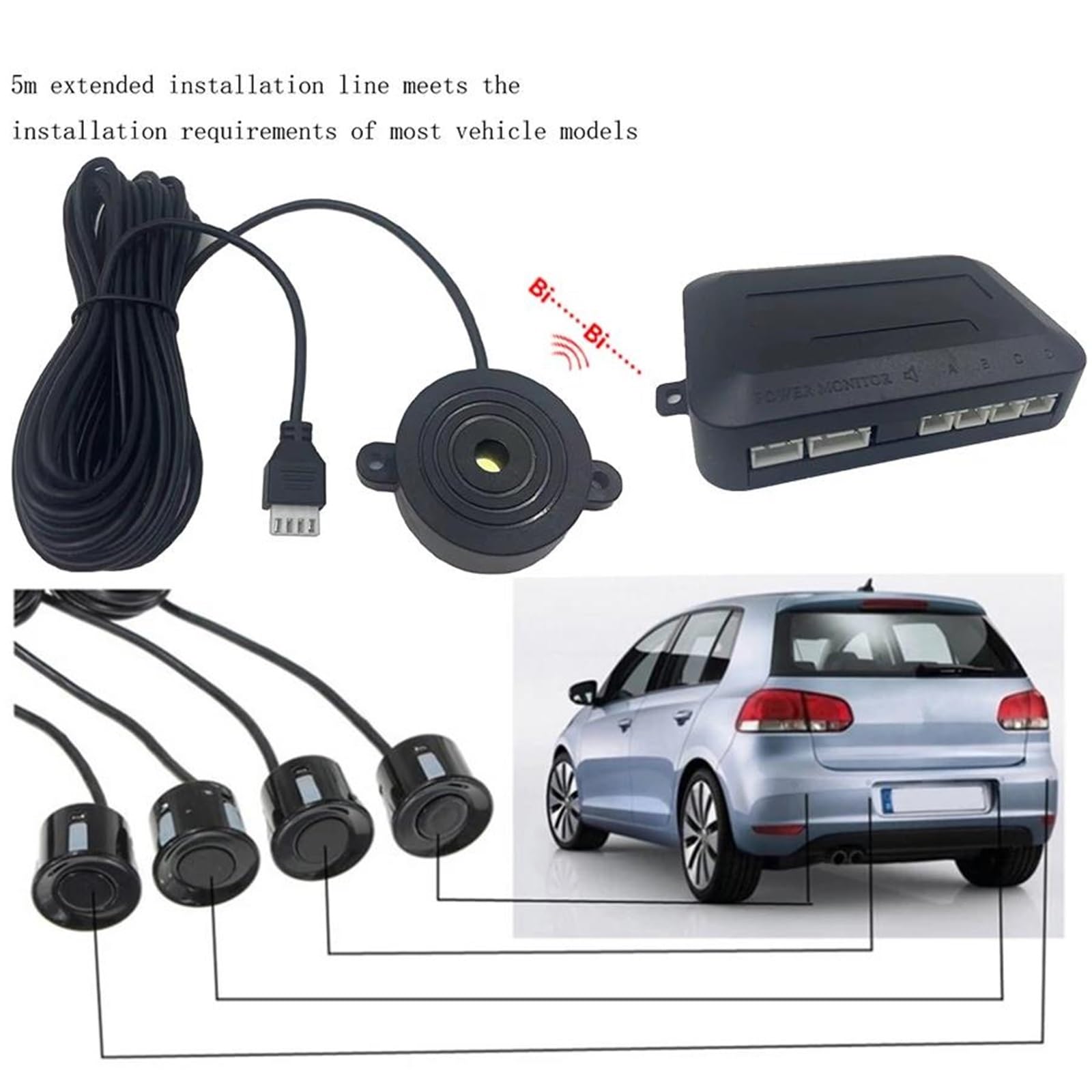 Sensor Estacionamiento Kit sensores aparcamiento coche sonda indicadora alerta sonido, Radar marcha atrás Universal, 12V, 22mm, 4 zumbadores sensores aparcamiento(Gray sensors)