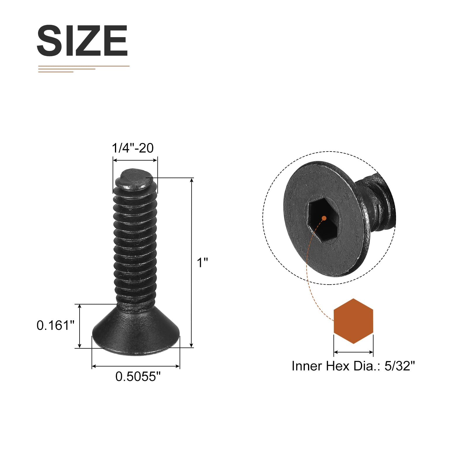DTGN 1/4-20x1" Flat Head Socket Cap Screws, 25 Pack Hex Socket Flat Head Screws Carbon Steel Black Oxide, Full Thread - Image 2