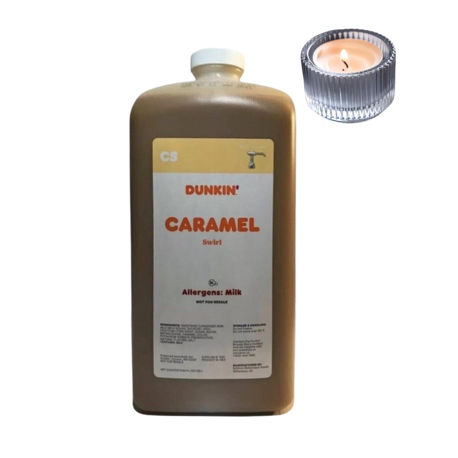Dunkin Donuts Caramel Sauce-Swirl-Syrup 64 Oz Jug with eRaiyan Candle (No Pump)
