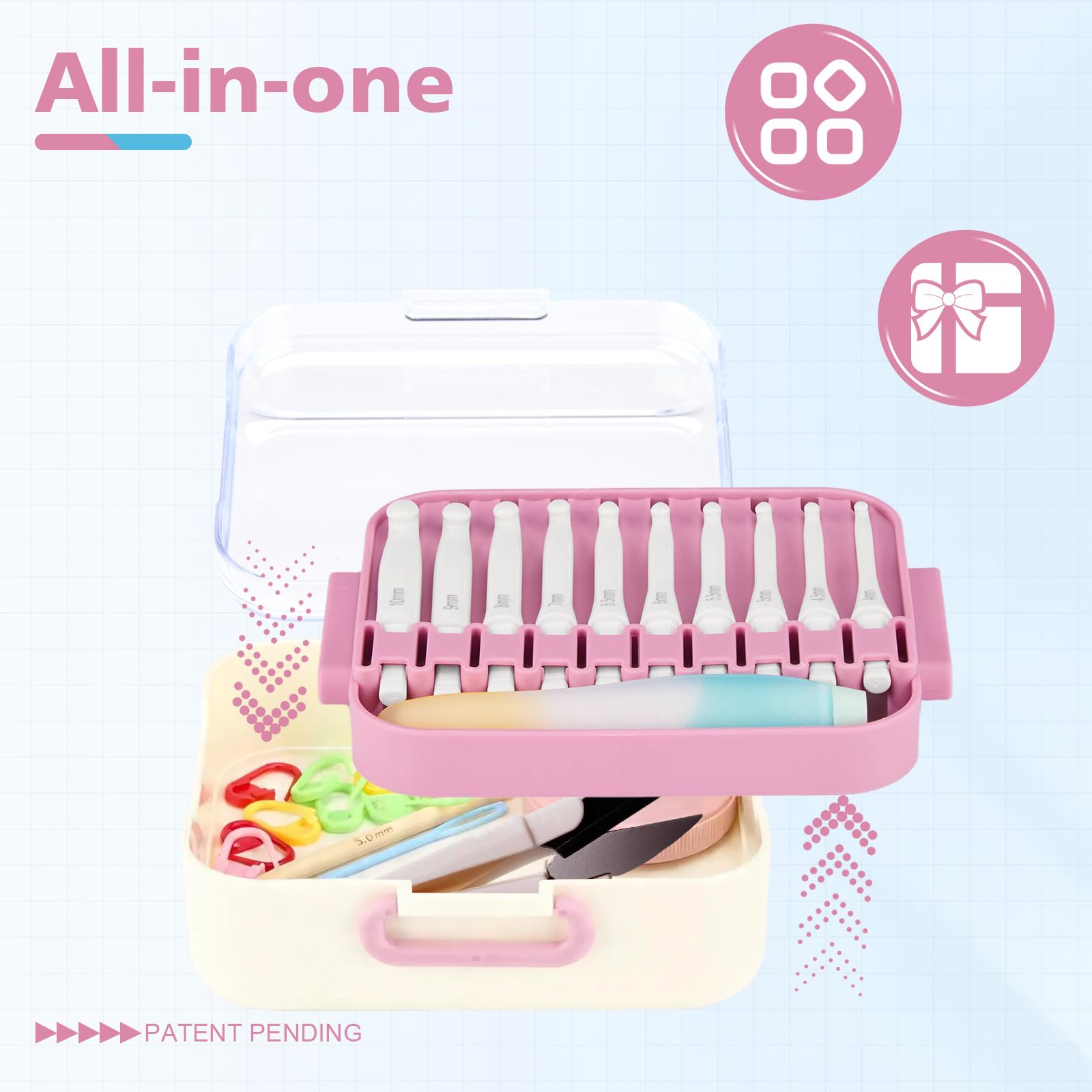 Juego de agujas de ganchillo intercambiables de 10 tamaños, mango ergonómico de gelatina, extralargo, 15 accesorios preincluidos, funda portátil