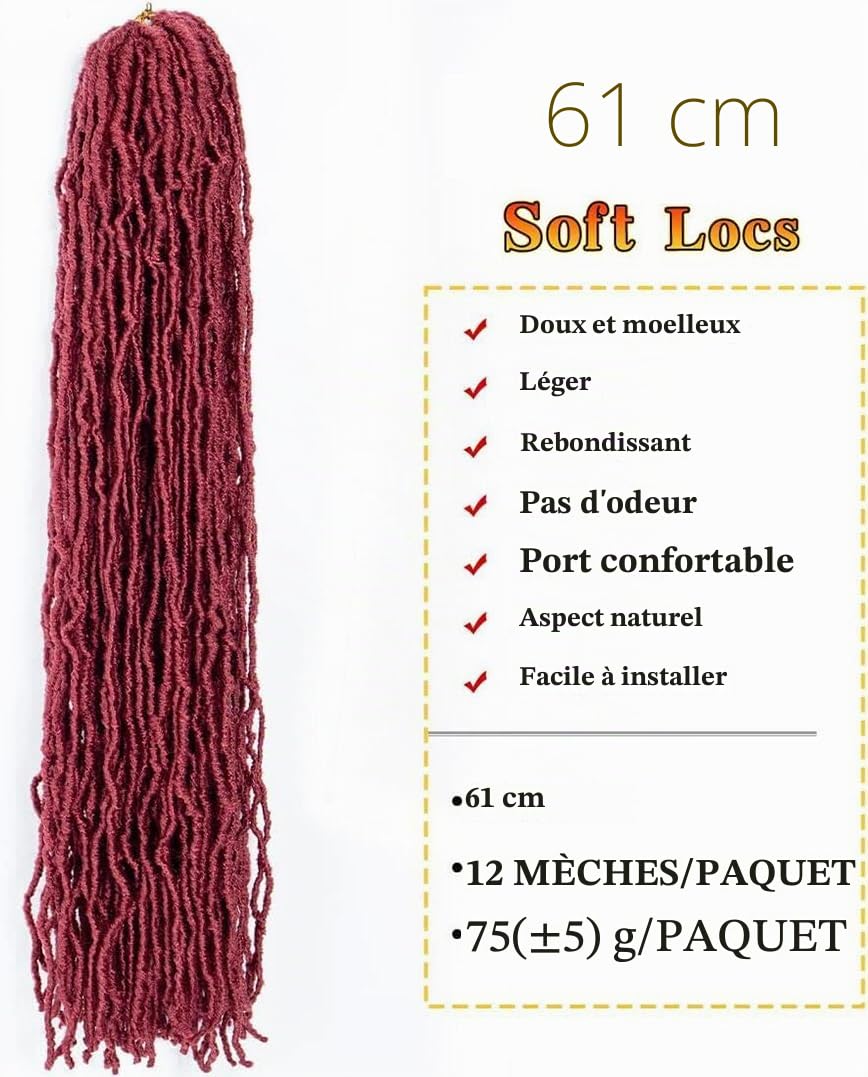Lot de 6 extensions de cheveux synthétiques de 61 cm en fibre synthétique pré-bouclées et ondulées - Bordeaux (61 cm, insecte)