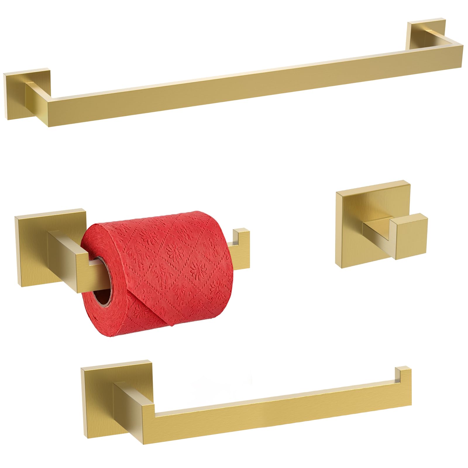 Lot de 4 accessoires de salle de bain en acier inoxydable brossé doré TURS