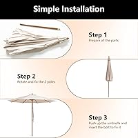 Vista 6 de HAPPYGRILL Sombrilla de madera para patio de 10 pies con polea de cuerda, 8 varillas de bambú, 3 alturas ajustables, techo ventilado, sombrilla