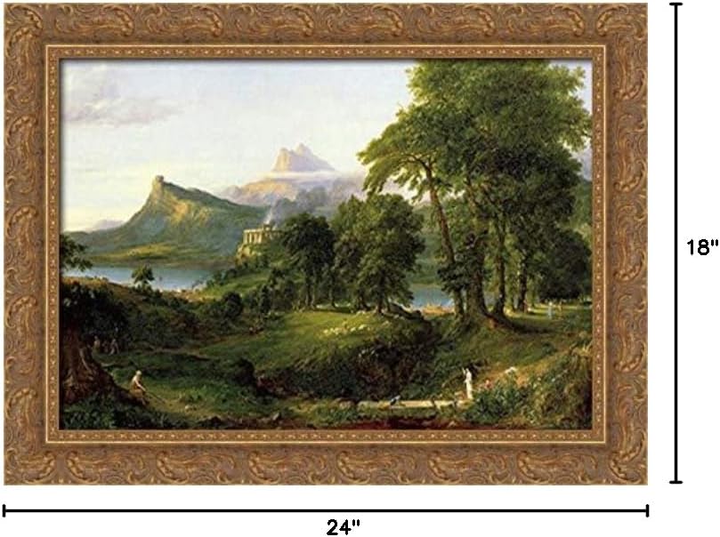 The Course Of Empire The Arcadian Or Pastoral State 24x18 Gold Ornate Wood Framed Canvas Art by Thomas Cole