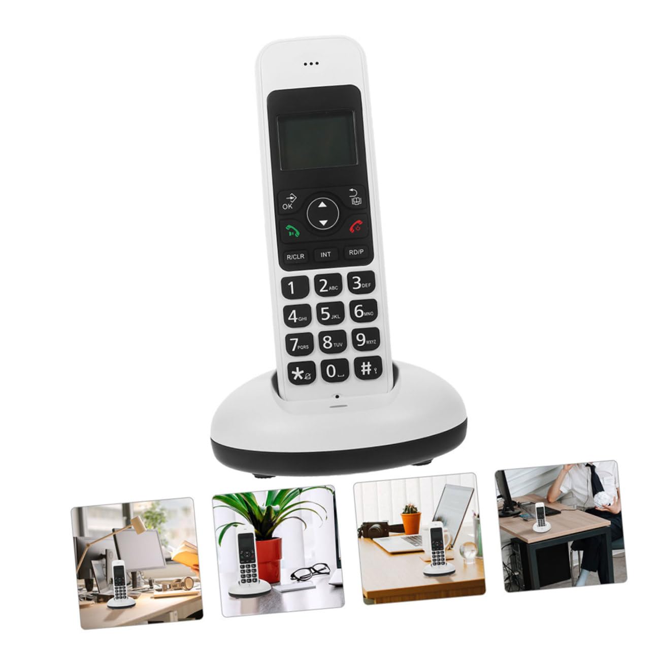 Telefono Cordless da Casa a Grandi Tasti Bianco Display LCD | Funzione Espandibile, per Uso Domestico e Ufficio, Accessoriato Batteria Aaa