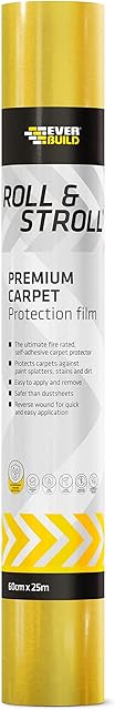 Everbuild ROLL75 Roll and Stroll Premium Carpet Protector | Self Adhesive Floor Protection for Carpets, Yellow, 600mm x 75 m