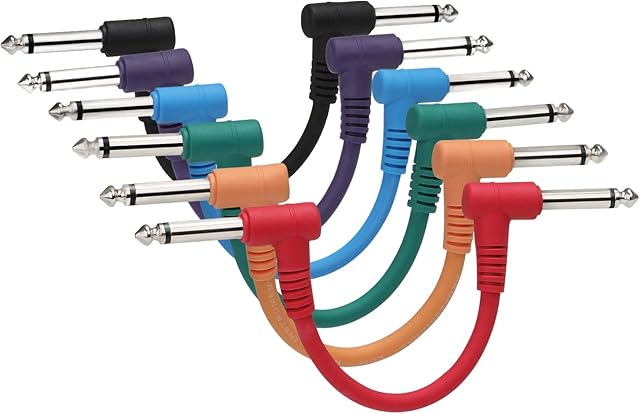Asmuse Guitar Patch Cables 1/4 6.3mm MONO Jack Double Shielded Pedalboard Leads for Guitar/Instrument Effect Pedals (6 Pcs, Length 6.1/15.5cm, OD 0.19/5mm)