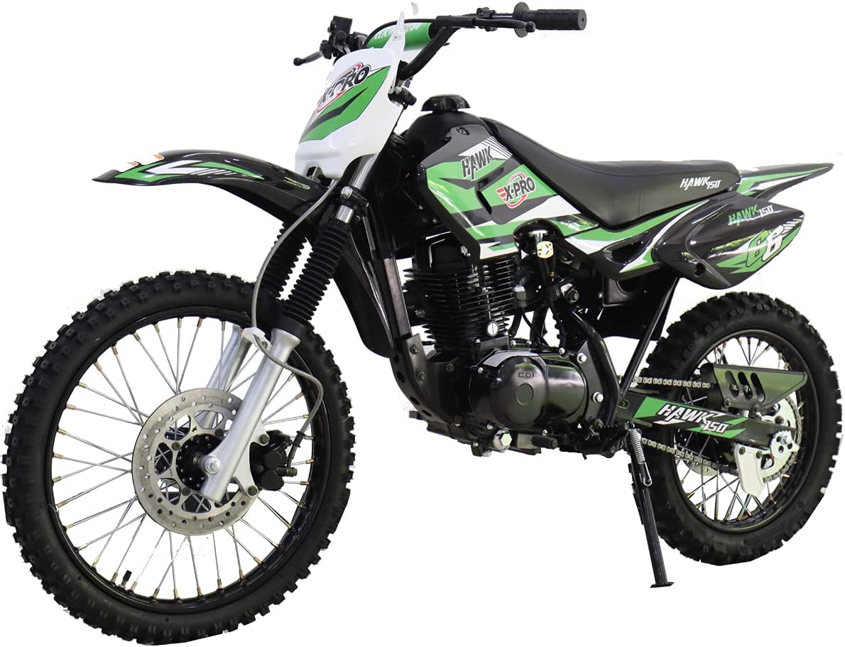 X-PRO Hawk 150cc Youth Dirt Bike Pit Bike Adult Dirt Pit Bike Big 19"/16" Wheels! (Green)