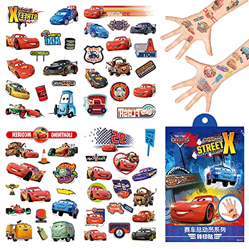 simyron Tatouages Temporaires Enfants 4pcs McQueen Anniversaire Enfant Tatouages Temporaires Ephémères pour Fille Garcon Favors Fête Cadeaux Parti Sacs Remplisseur