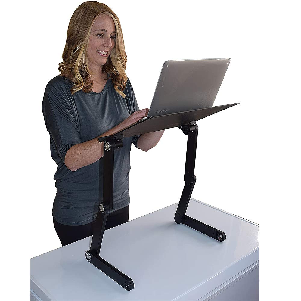 Table de Lit Pliable, Table Portable pour Ordinateur Table d’Ordinateur Plateau de Service Pieds réglables en Hauteur avec tiroir et Trous de Ventilation (54 * 27 * 4.5 cm-Noir)