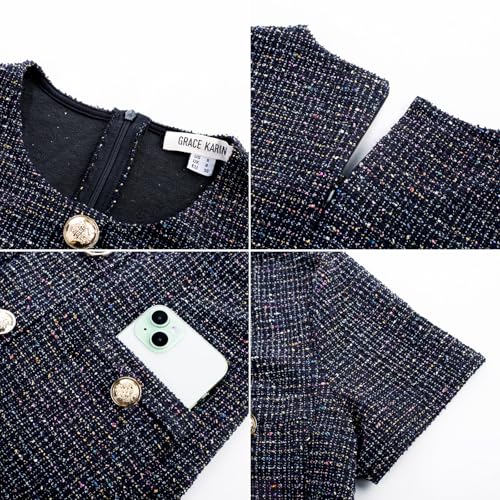 GRACE KARIN Womens Tweed Dress 2025 Summer Short Sleeve Button Bodycon Elegant Work Mini Dress Casual Dresses with Pocket - Image 6