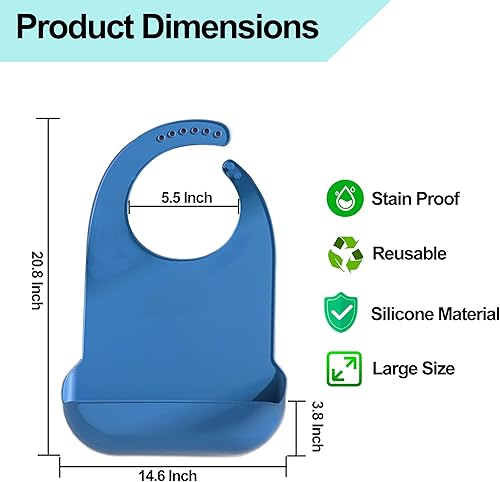 Miniatura 2 de Baberos de silicona para adultos, baberos ajustables y lavables para hombres y mujeres mayores, impermeables para ancianos con atrapador de migas