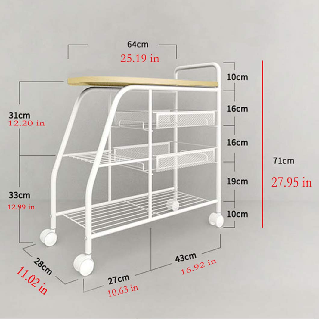 Carro de Servicio Industrial Carrito de Cocina de Cocina Carritos para Equipos rodantes Organizador Carro sobre Ruedas Almacenamiento, para Horno de microondas Sala de Estar de Oficina, baño