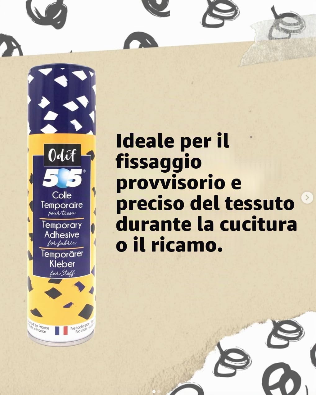 Odif – Colla temporanea per tessuto 505 spray ideale per patchwork, ricamo e cucito, senza acido, ECO PASSPORT OEKO-TEX certificato - Made in France, 2 x 250 ml
