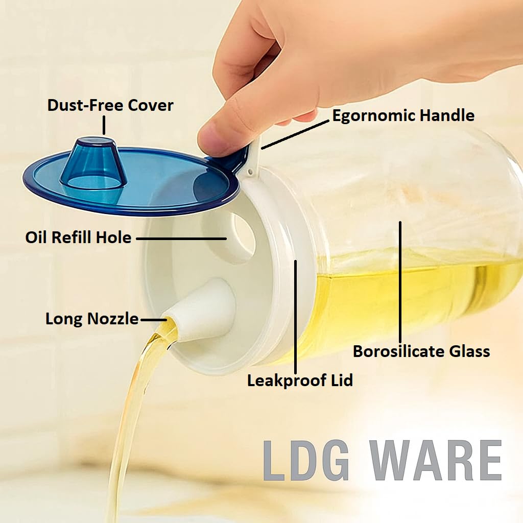 LDG WARE Borosilicate Transparent HighGlass Borosilicate Heat Resistant Glass Oil Jug Kitchen Supplies Bottle and Pourer Lid 720ml (1-pcs) 1