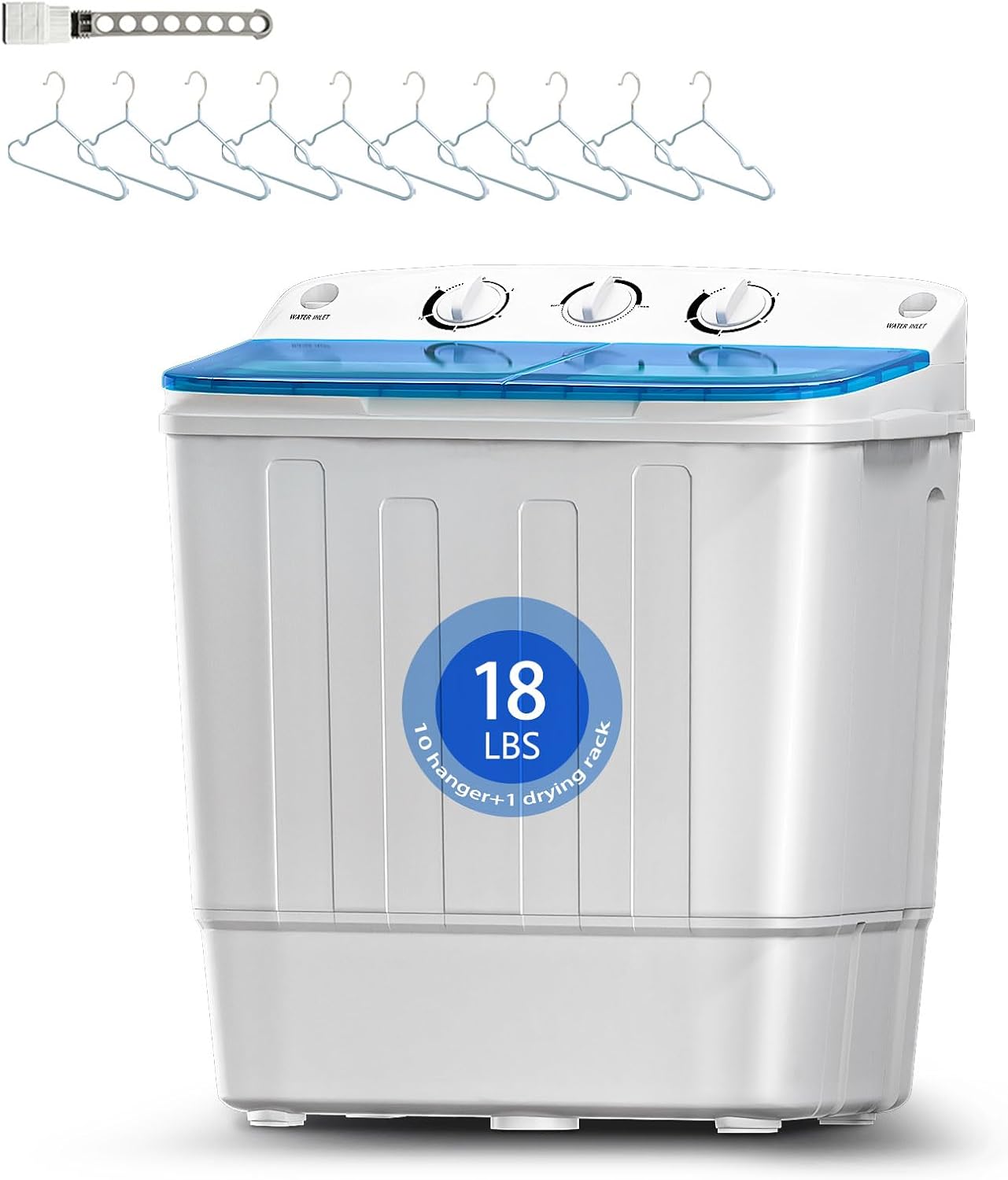 18lbs Portable Twin Tub Washing Machine with Drying Rack& Hanger, 11lbs Washer and 7lbs Spinner Combo, Comppact Laundry Machine for Apartments, Dorms, RVs, Carmping