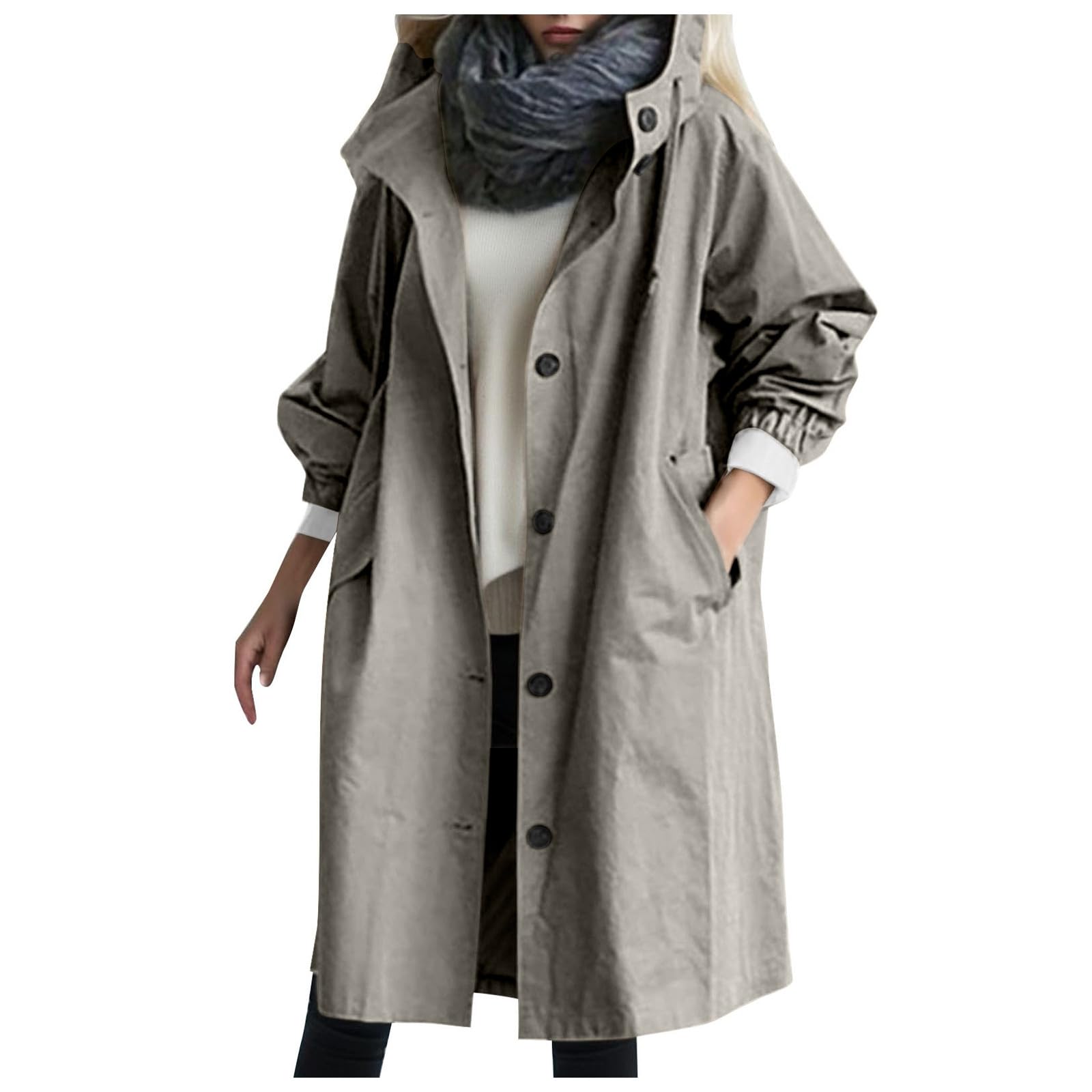 Regenjacke Damen Wasserdicht & Winddicht - Gefütterter Trenchcoat Mit Kapuze Für Outdoor