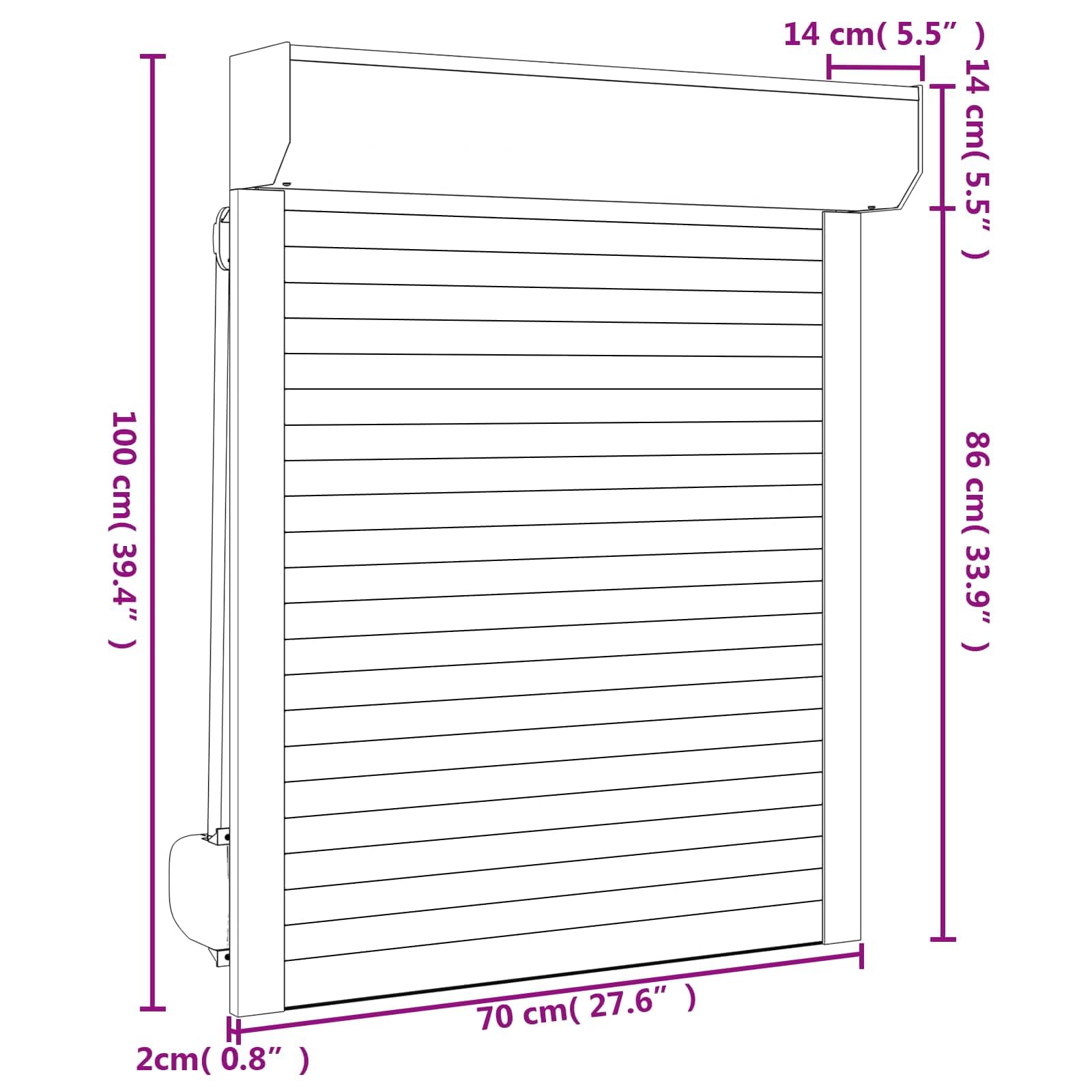Volet roulant anthracite 70 x 100 cm, en aluminium et polyuréthane pour fenêtre, volet roulant manuel avec rails de guidage, brise-vue et régulation de la lumière pour l'extérieur
