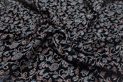 Image of Ethnics of Kutch Women's Ajrakh Modal Silk Natural Dye Hand Block Print Unstitched Kurta Fabric (For Lenght - Refer Bullet Point Below)