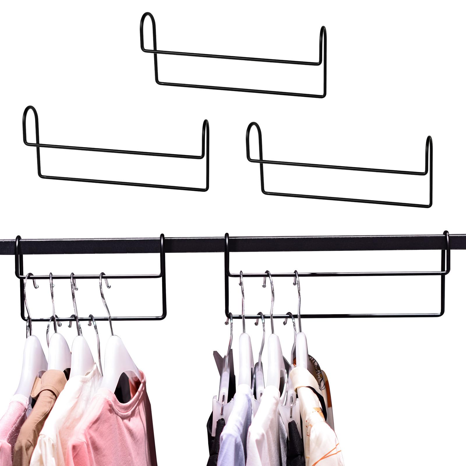 3 Pack Space Saving Hangers for Sorting Clothes Storage Magic Hanger Holder Closet Organizer Black Metal Heavy Duty Hanger for Shirt Coat Pants Skirt,Home Dorm Apartment Room Essentials - 12 Inch