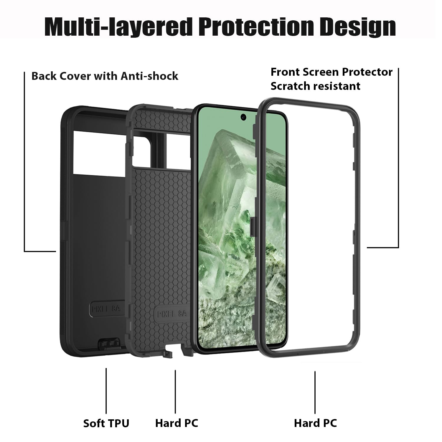 Aazon.co: For Google Pixel 8A Case: Dual Layer Protective Heavy Duty - View #6