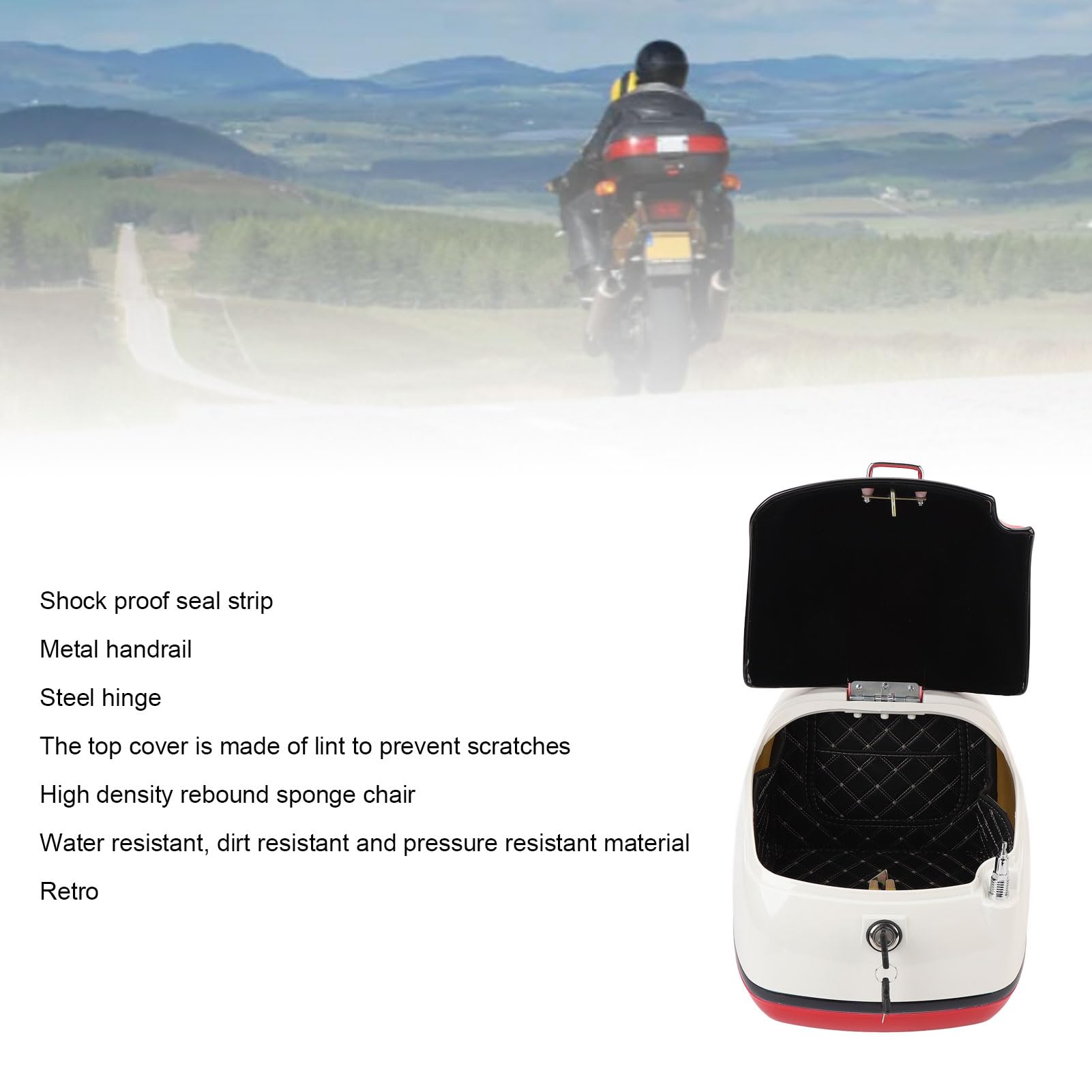 TINEASUR Motorrad Topcase Weiß 30x28cm - Wasserdichte Heckbox Mit Schloss Für Helm & Zubehör