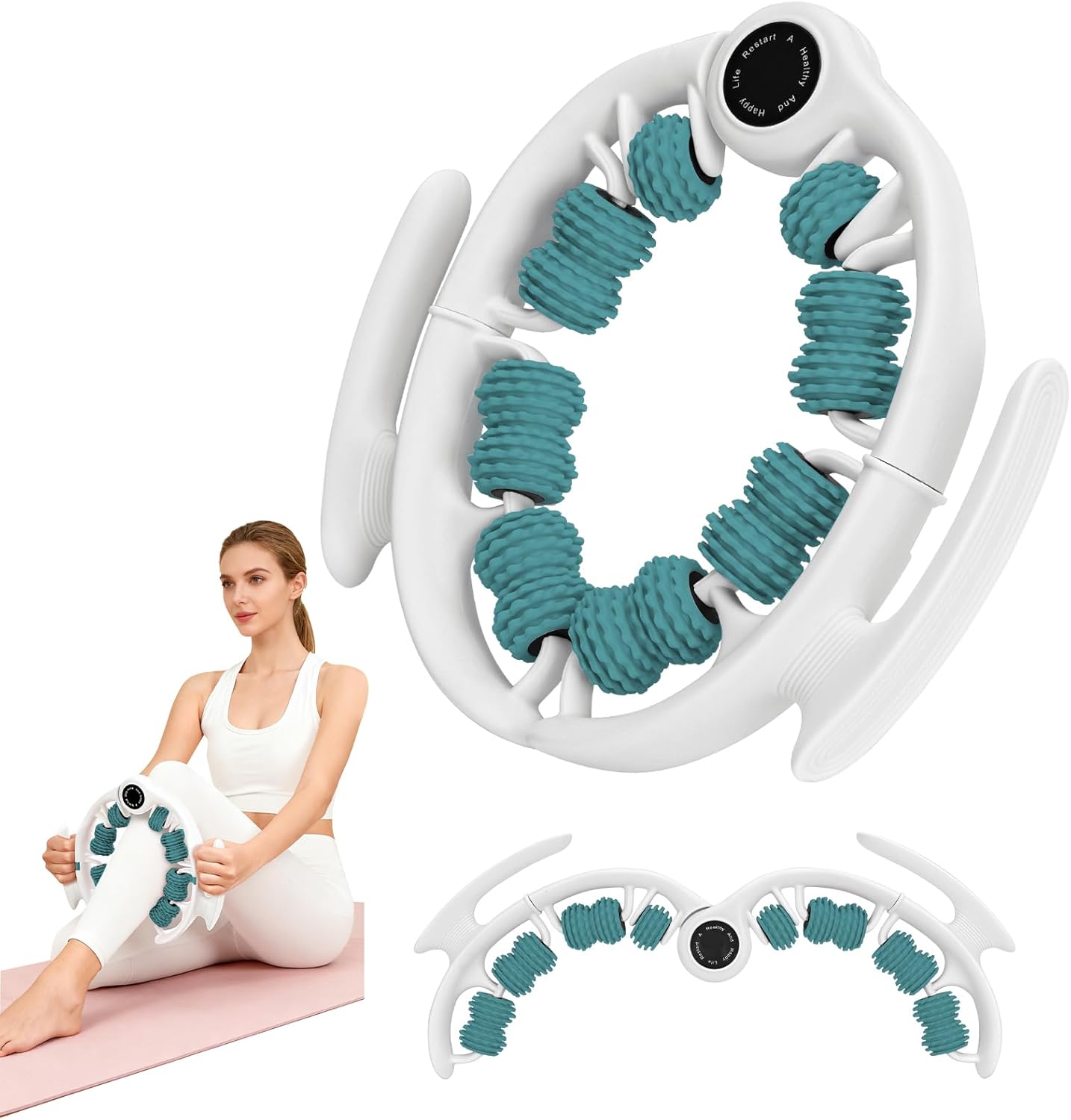 Cellulite Massage Roller with Detachable Roller Handles for Back, Legs, Neck, Shoulder, Body Muscle Relaxation and Circulation, Firm Pressure Massager Tool for Muscle Relief (Cyan)