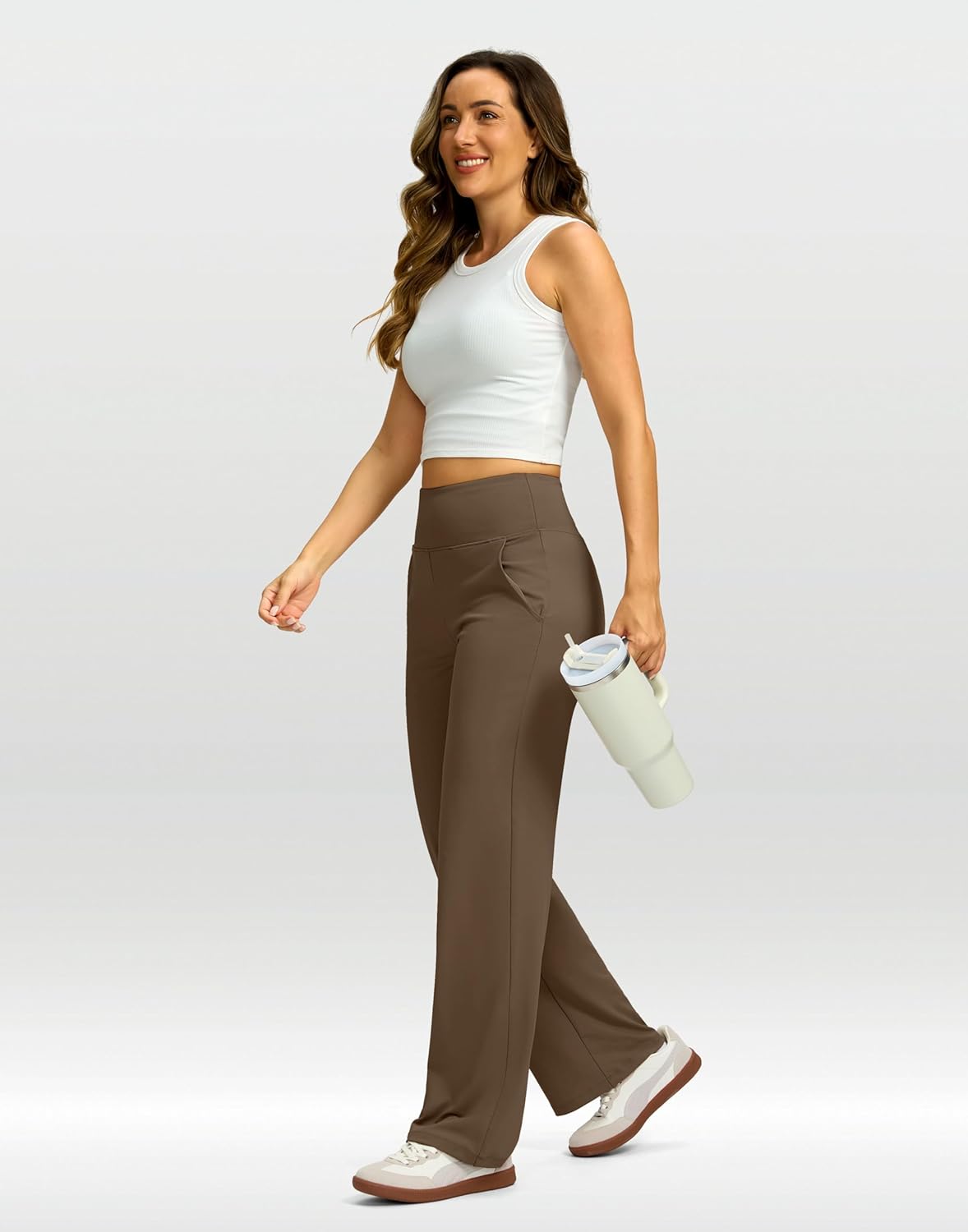 G Gradual Yoga Pants Women Wide Leg Dress Pants with Pockets High Waist Stretch Petite/Regular/Tall Casual Sweatpants Women(Chestnut Brown,29-XL) - Image 6