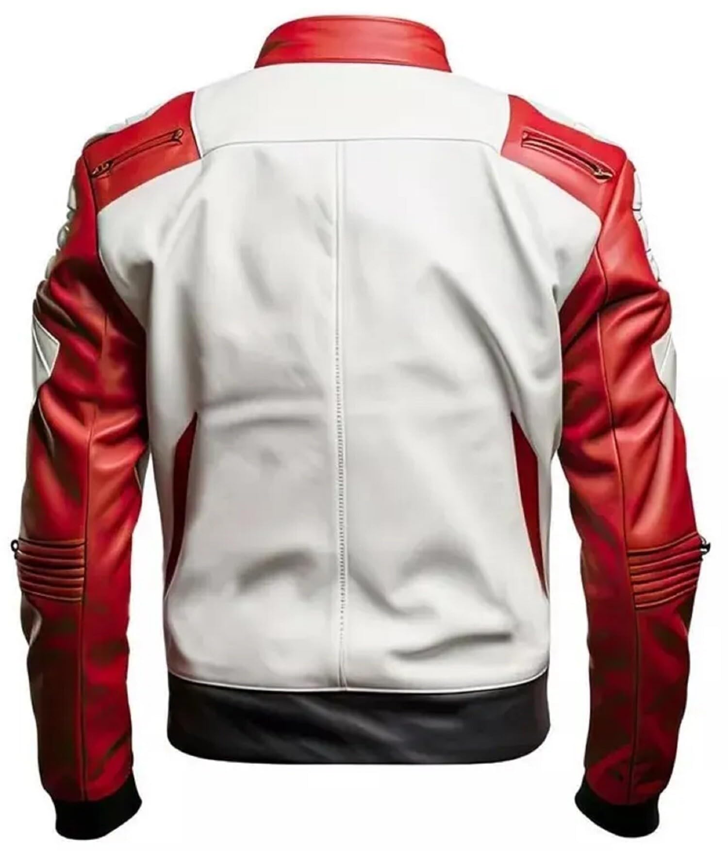 Chaqueta de cuero prémium para hombre, abrigo de motociclista rojo y blanco