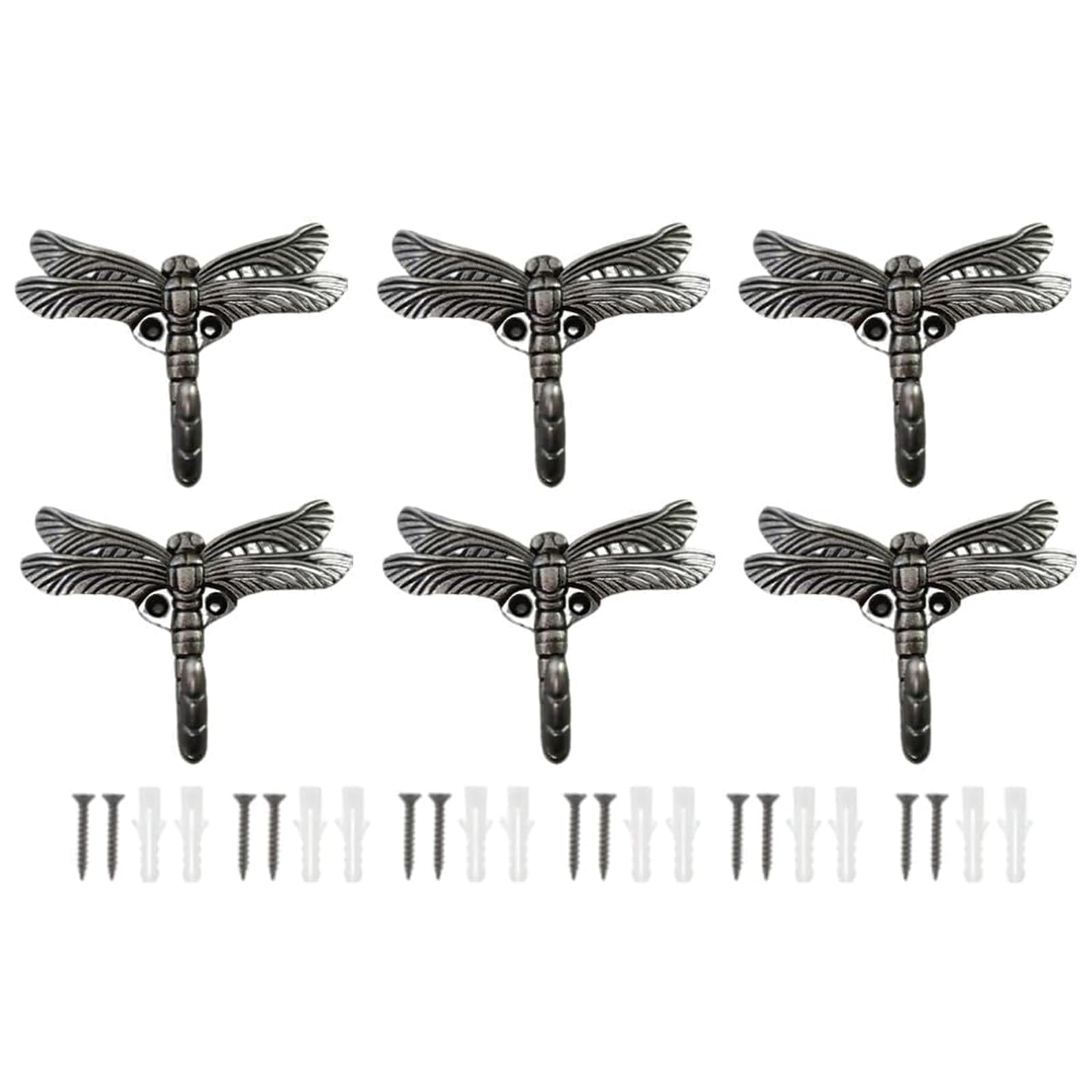 Introti Multicolor 6 Pack Dragonfly Decorative Wall Hooks Decorative Mounted Hanger Zinc Alloy Coat Hooks For Hanging Coats Keys Backpack Purse Hat